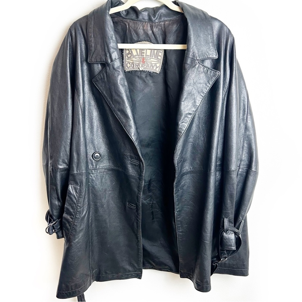 Vintage Blueline & Company Genuine Leather black long line jacket size: L